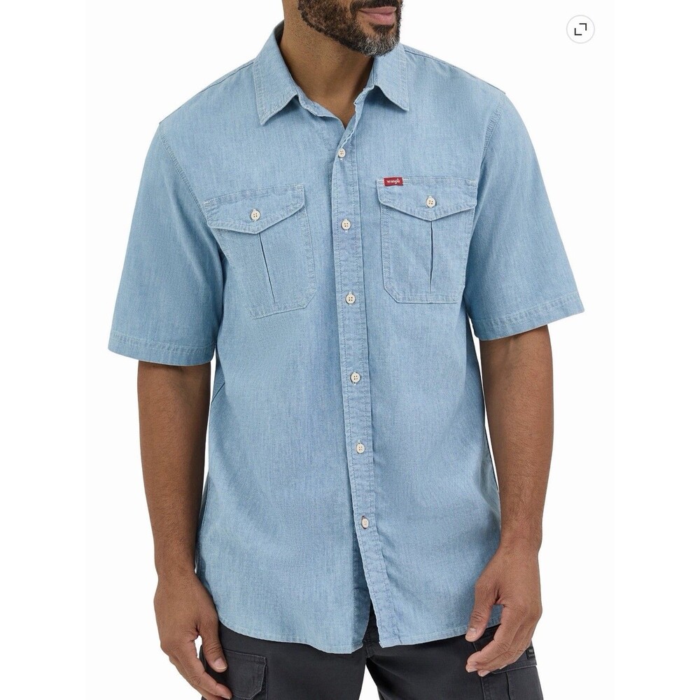 Wrangler Men's Relaxed Stretch Short Sleeve Shirt denim light wash blue 2XL